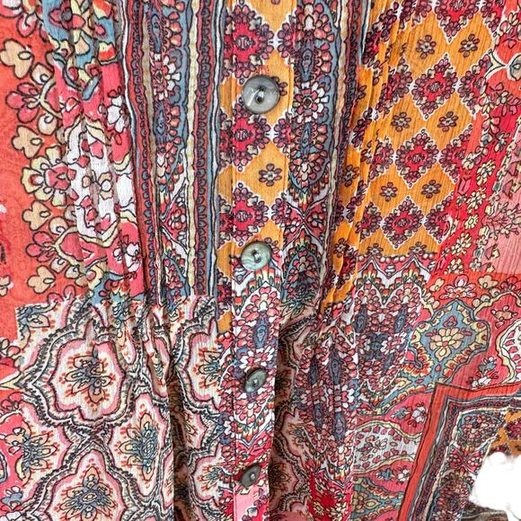 Westport Colorful Lightweight Sheer Cuffed Short Sleeve Button Up Blouse Size XL - Picture 4 of 8